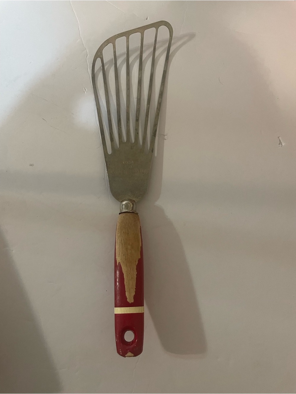 Vintage Ekco Batter Beater Curved Spatula, Red Wood Handle
